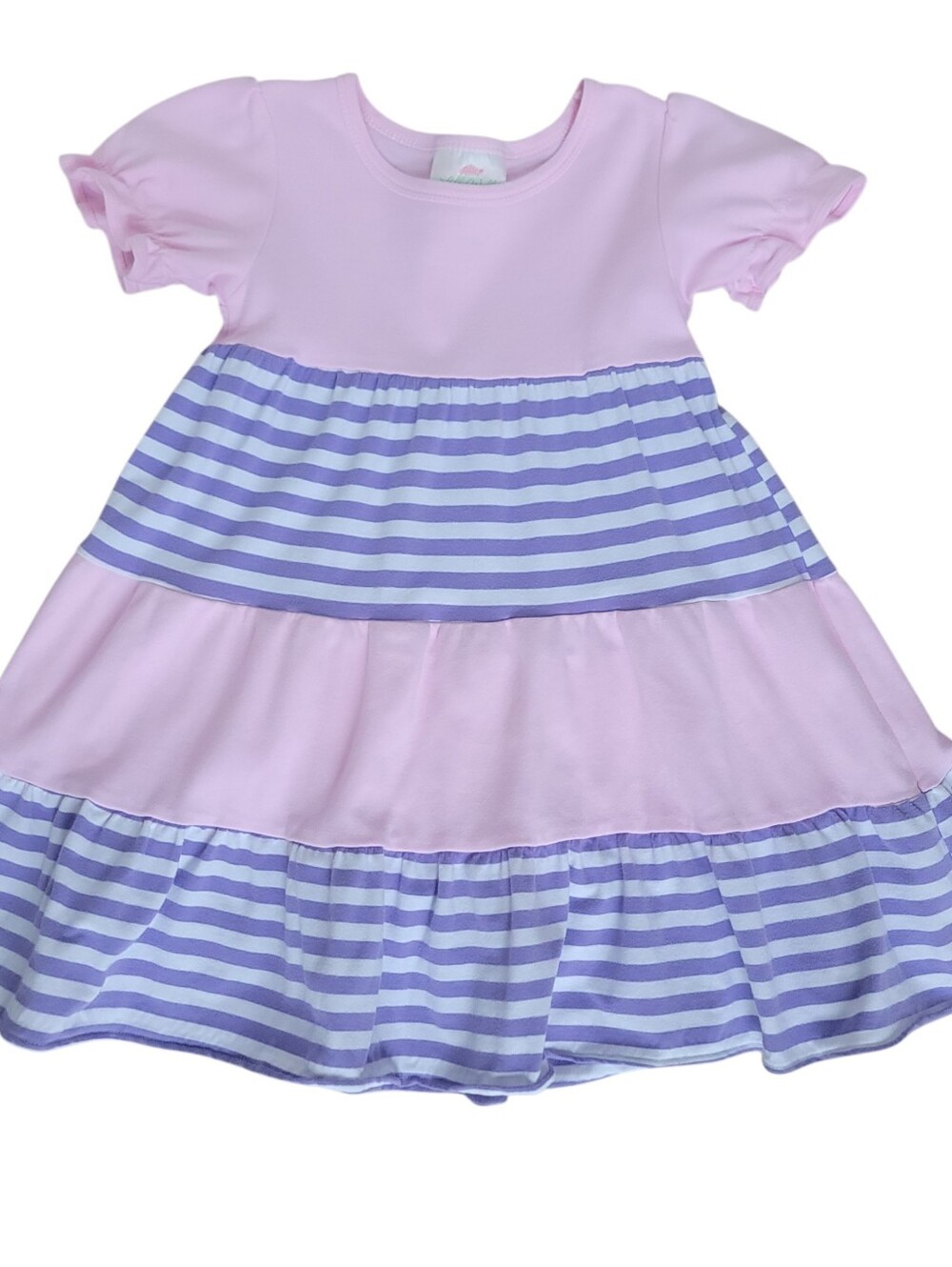 LollyWolly Doodle Girls Pink Purple White Striped Tiered Ruffle Dress Size 4/5